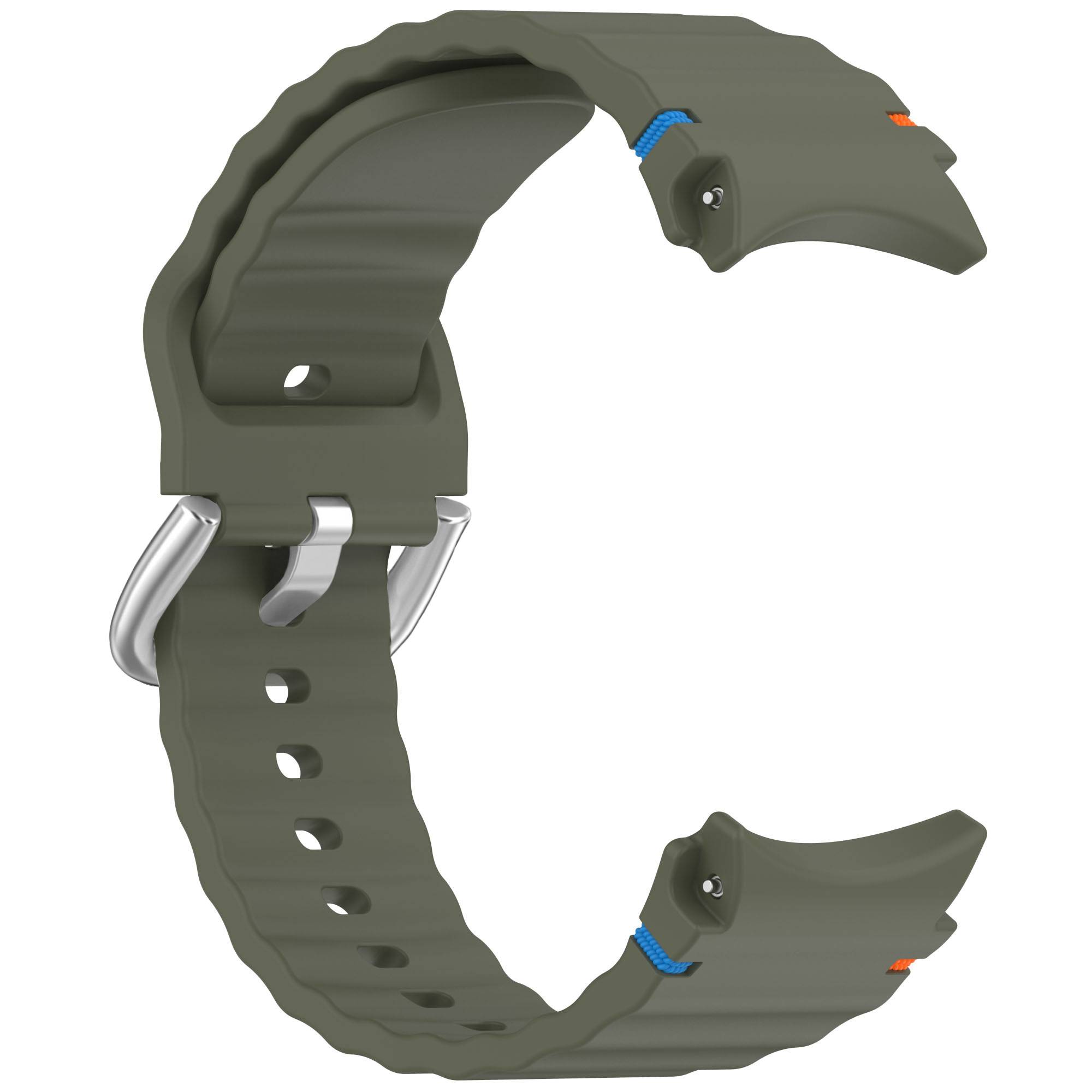 Samsung Watch 7 Wave Armband - Silberne Schnalle (Farbbeständig) - Armeegrün