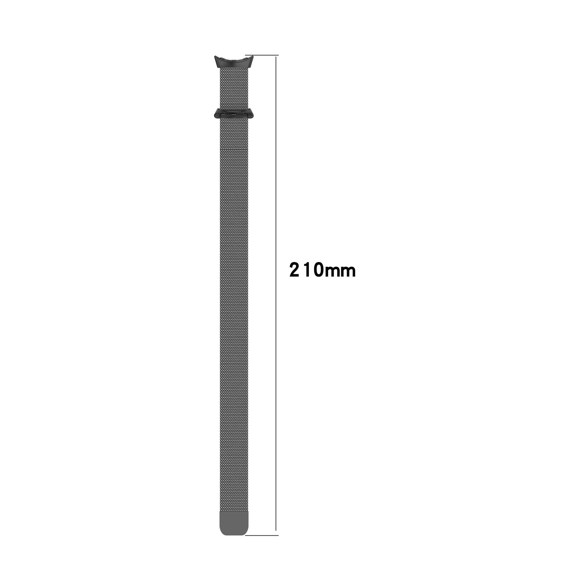 Graues Uhrenarmband, vertikal dargestellt, mit einer markierten Länge von 210 mm.