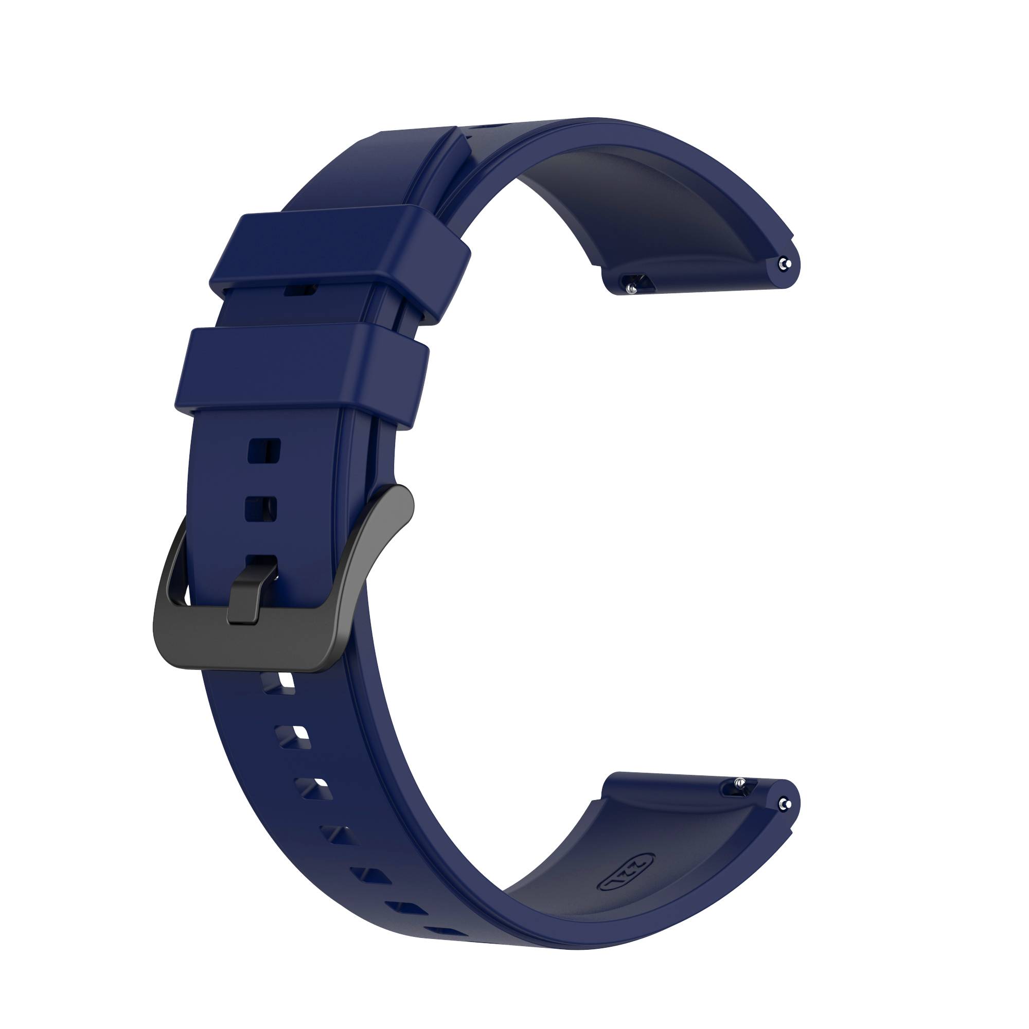 Marineblauese verstellbares Armband mit Schnallenverschluss und mehreren Riemenlöchern, isoliert auf weißem Hintergrund dargestellt.
