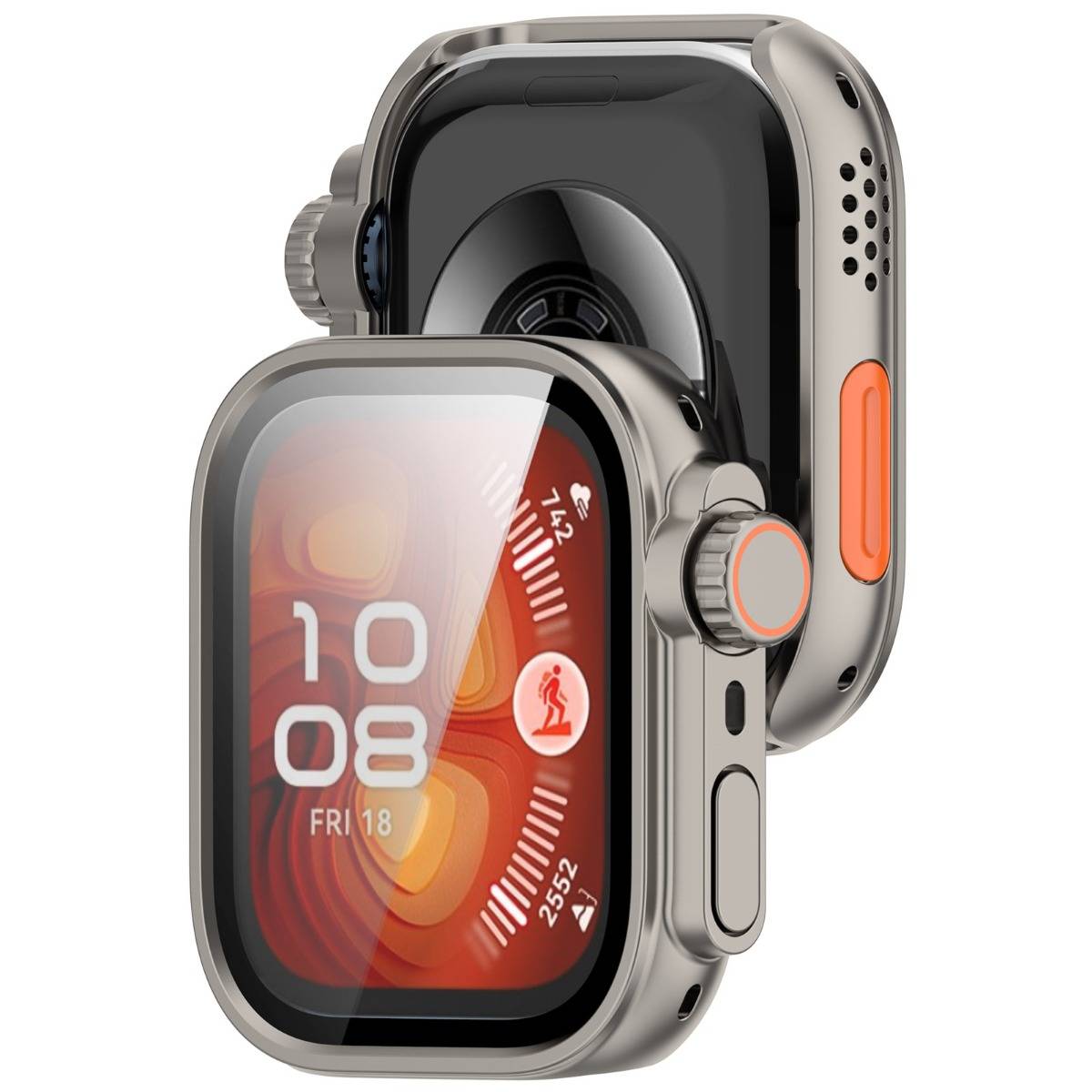 Schutzhülle für Smartwatch kompatibel mit Huawei Watch Fit5 - PC + gehärtetes Glas, Titanstahl-Finish