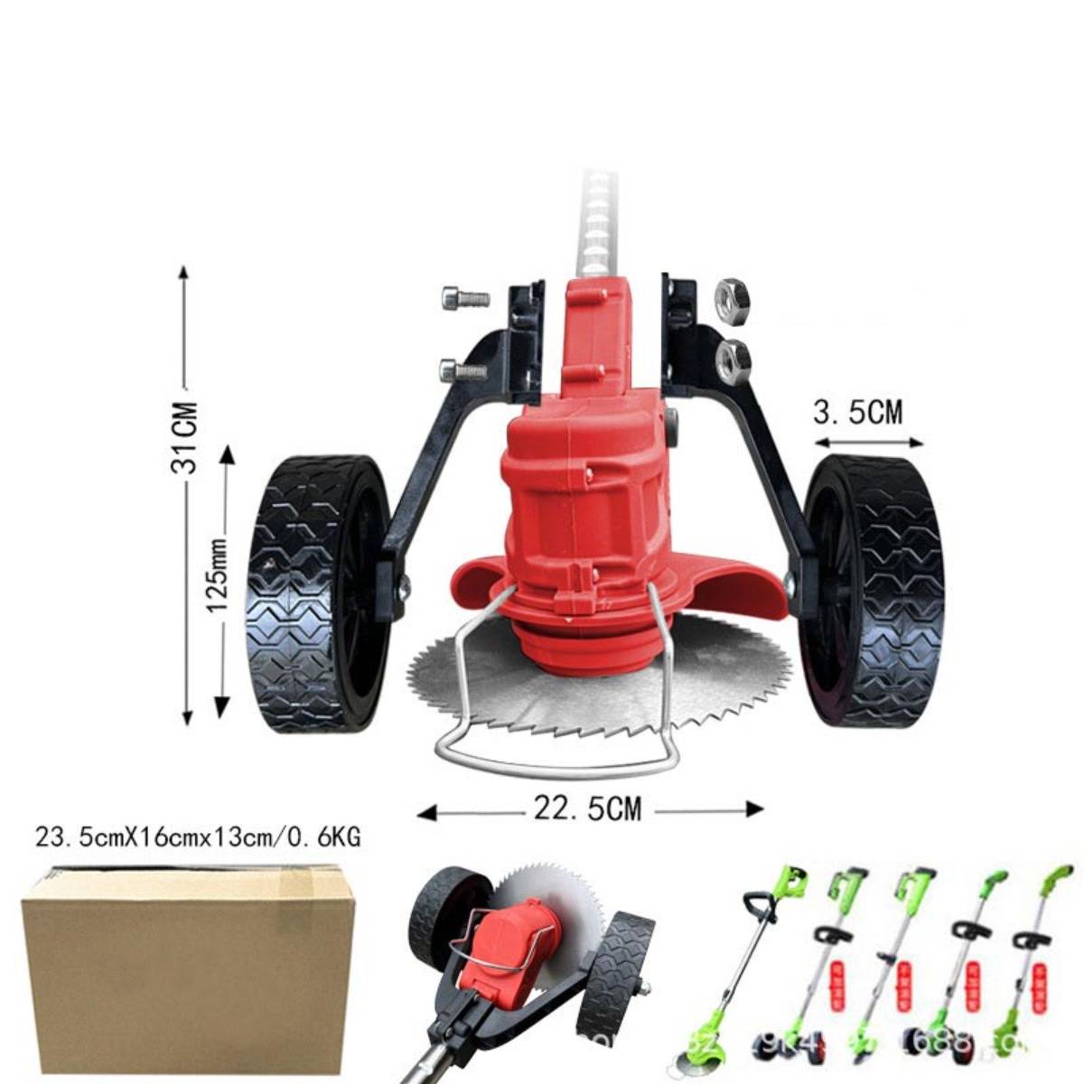 Abnehmbares Stützrad für Rasentrimmer — PVC Schwarz Rot Zusatzrad für Hand- und Rucksacktrimmer