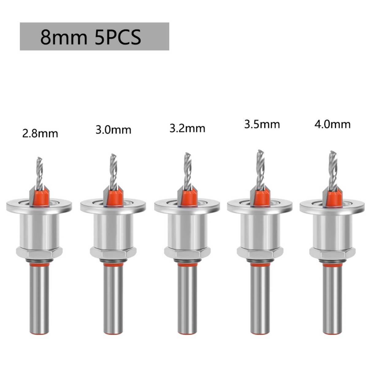 Produktbild von fünf Bohrern mit den Bezeichnungen 2,8mm, 3,0mm, 3,2mm, 3,5mm und 4,0mm, mit der Kopfzeile 