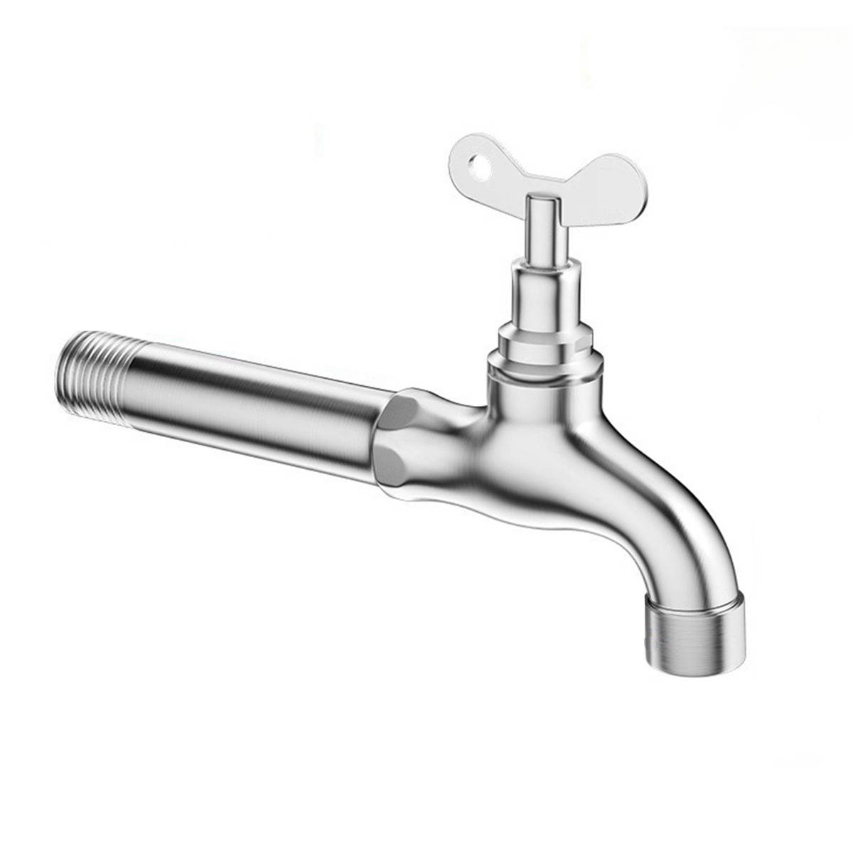 Verchromter Wasserhahn mit Flügelhebel und Gewinderohstutzen, freigestellt auf weißem Hintergrund.