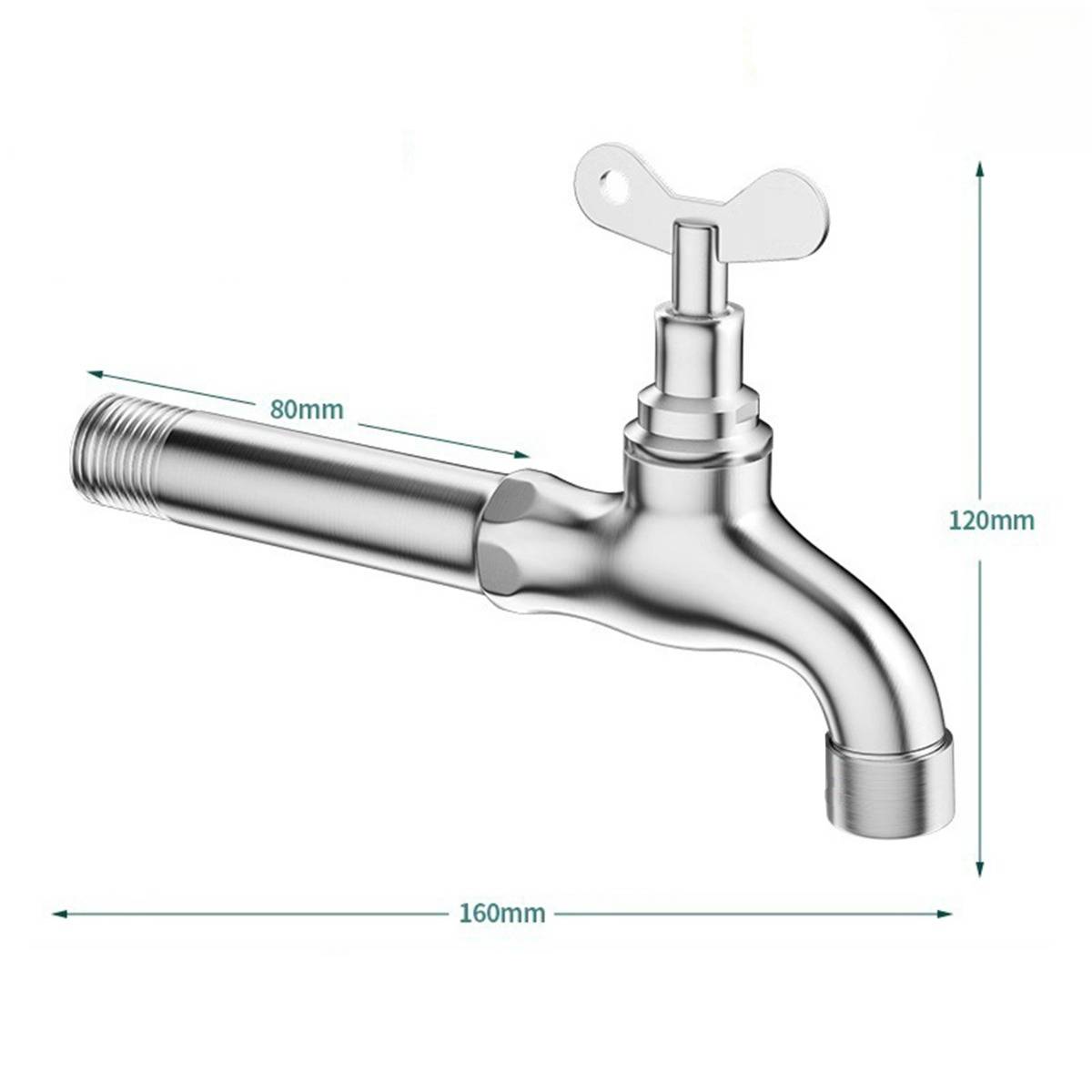 Chrom-Wasserhahn/Armatur in Seitenansicht mit gekennzeichneten Abmessungen von 80mm, 120mm und 160mm.