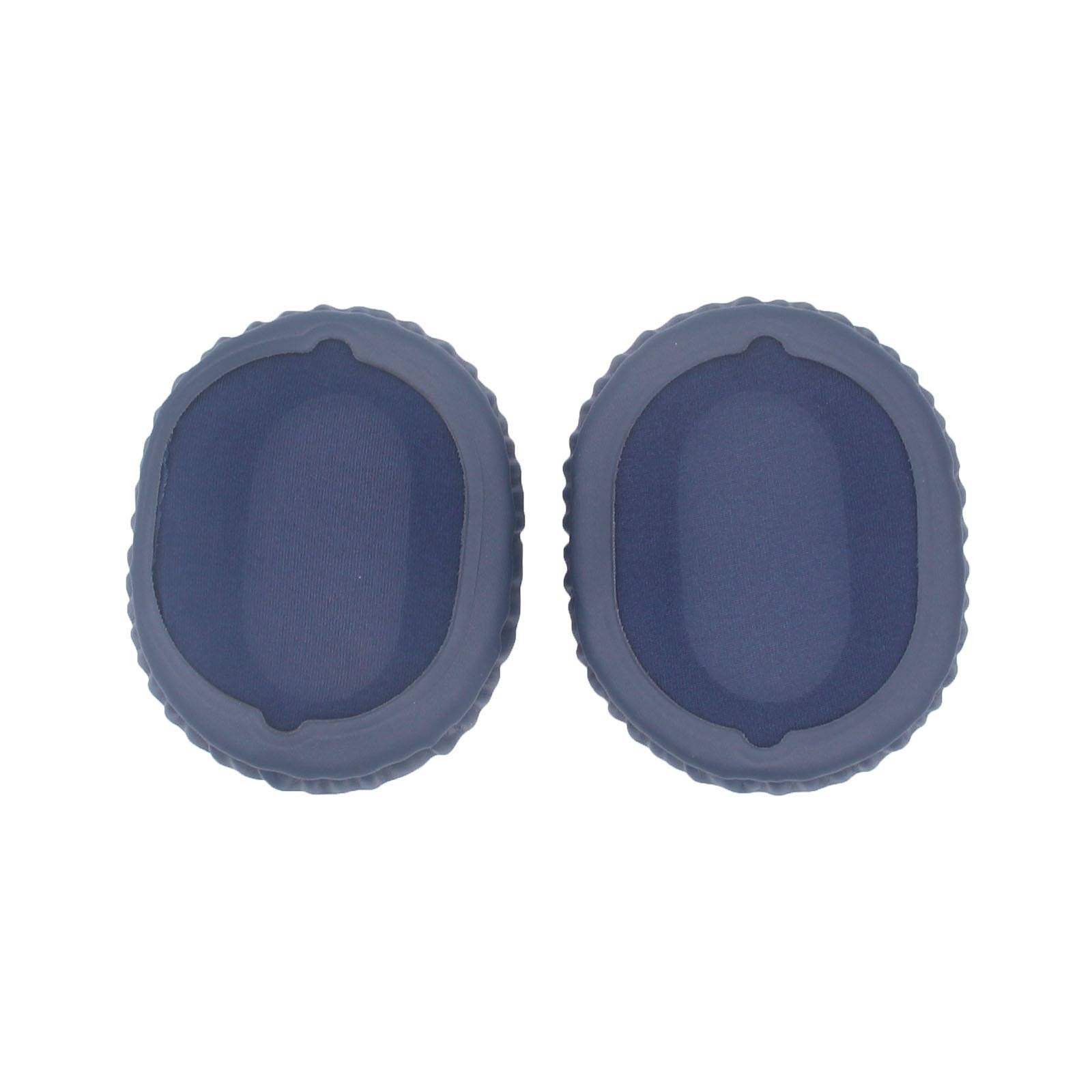 Paar blauer ovaler Ohrpolster oder Kissen, die nebeneinander auf weißem Hintergrund gezeigt werden.