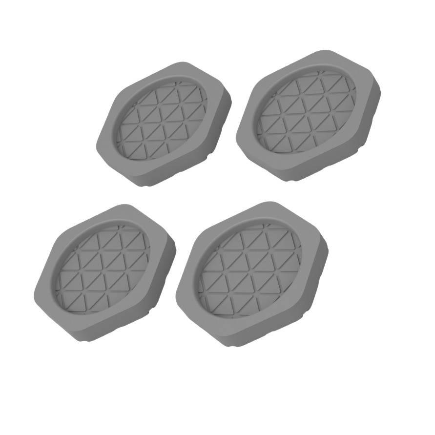Vier graue, achteckige strukturierte Pads, die in einem 2x2-Layout auf weißem Hintergrund angeordnet sind.