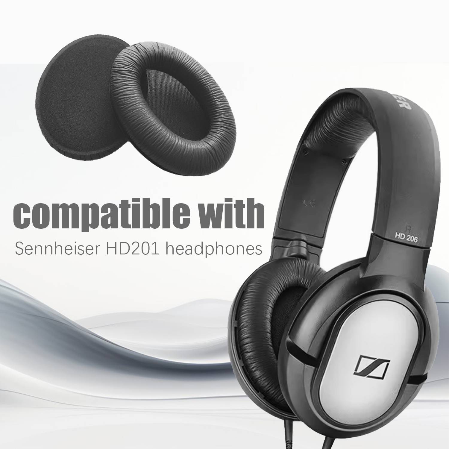 Sennheiser HD201 Kopfhörer mit Ersatz-Ohrpolstern, gekennzeichnet als „kompatibel mit Sennheiser HD201 Kopfhörern".