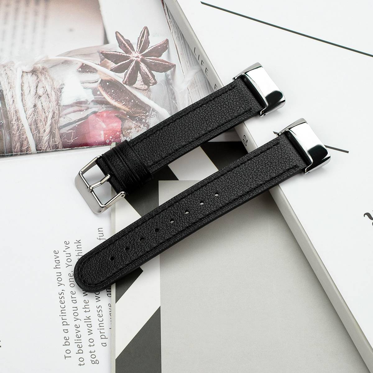 Breite 18mm Leder Armband Kompatibel mit Fitbit Charge5 für Damen Männer Schwarz