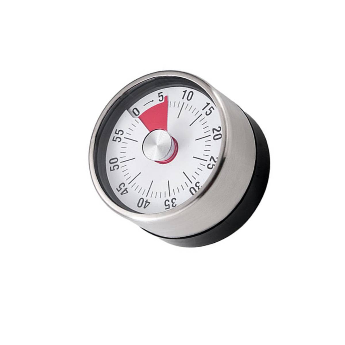 Rundes analoges Küchentimer mit einem 60-Minuten-Zifferblatt, rotem Zeiger und schwarzem Sockel