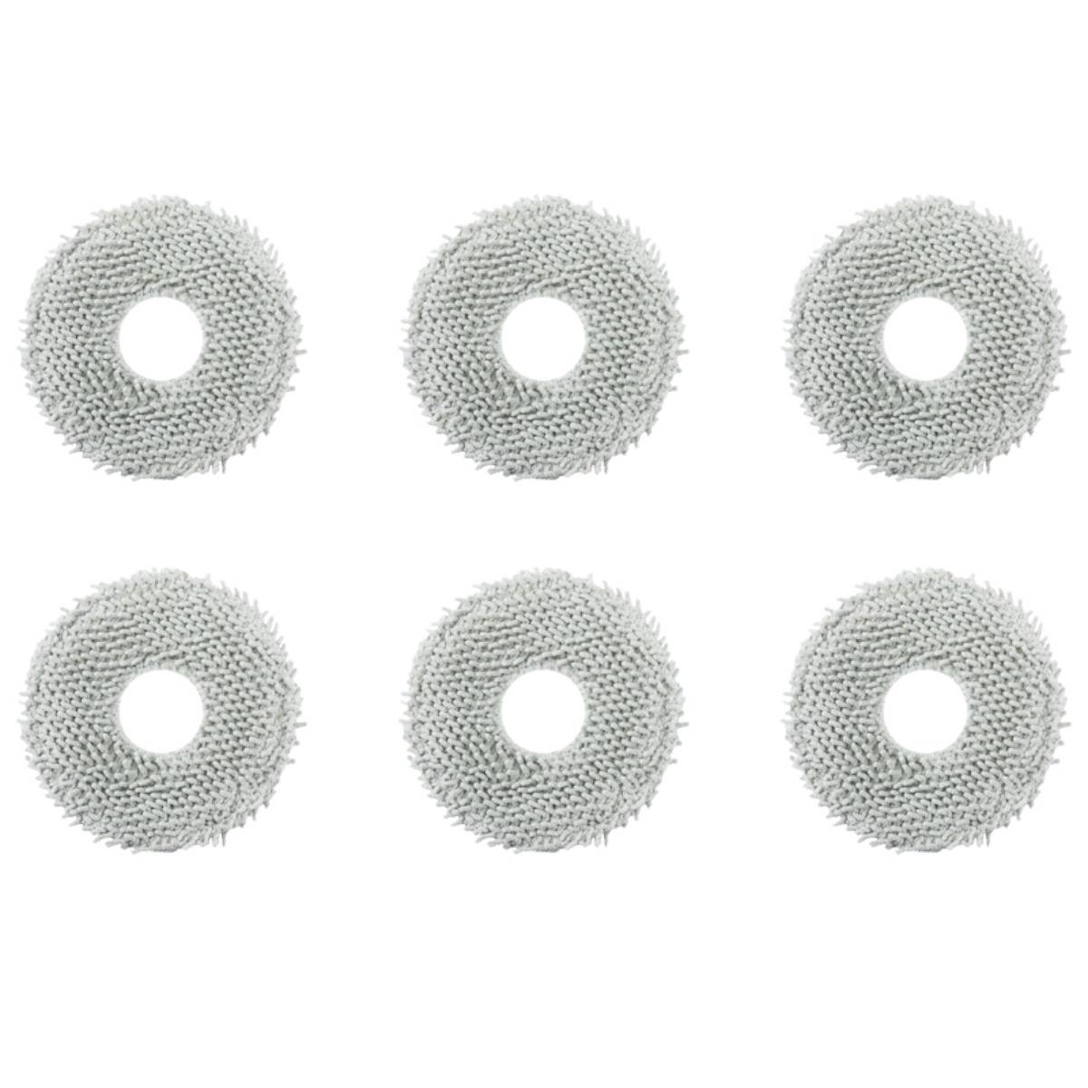Sechs graue gestrickte ringförmige Donuts, angeordnet in einem 3x2-Raster auf weißem Hintergrund.