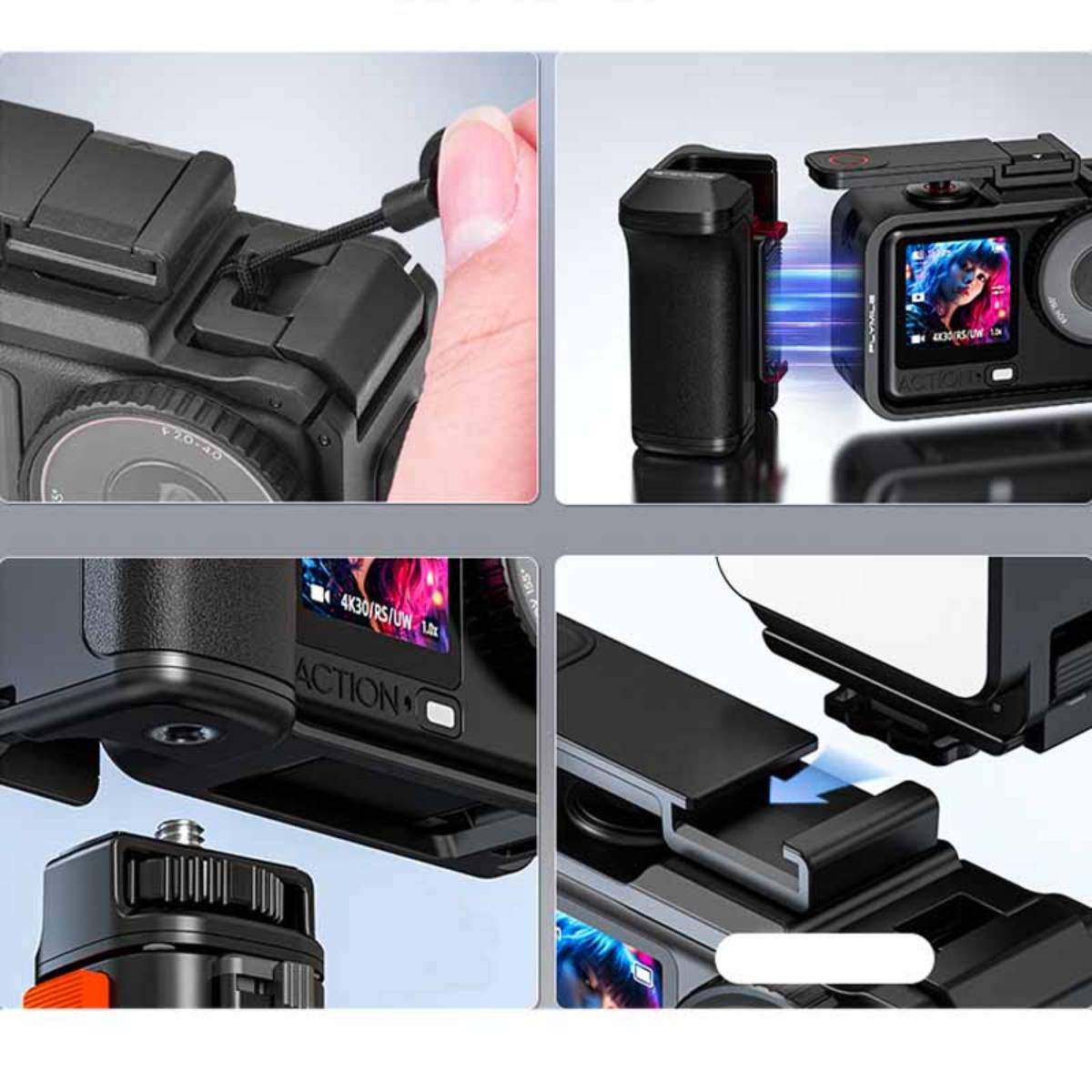 Street Photography Handle Kit für Action 6 — Magnetische Schnellwechselhalterung, Einstellbarer Auslöser, Schutzkäfig, Ergonomischer Griff, kompa
