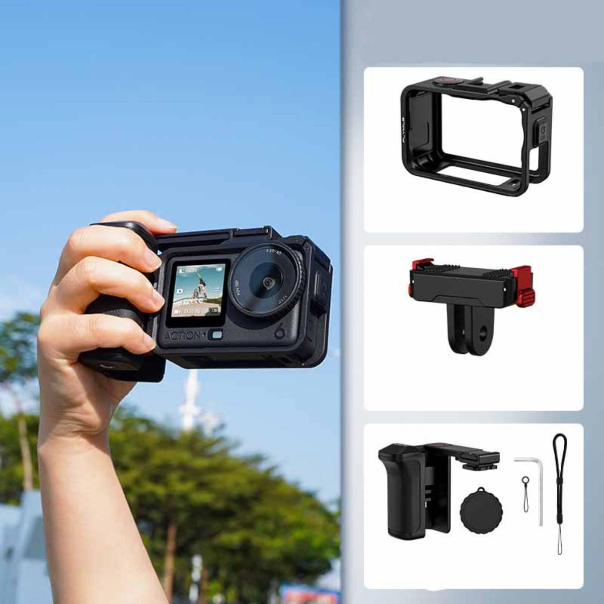Street Photography Handle Kit für Action 6 — Magnetische Schnellwechselhalterung, Einstellbarer Auslöser, Schutzkäfig, Ergonomischer Griff, kompa