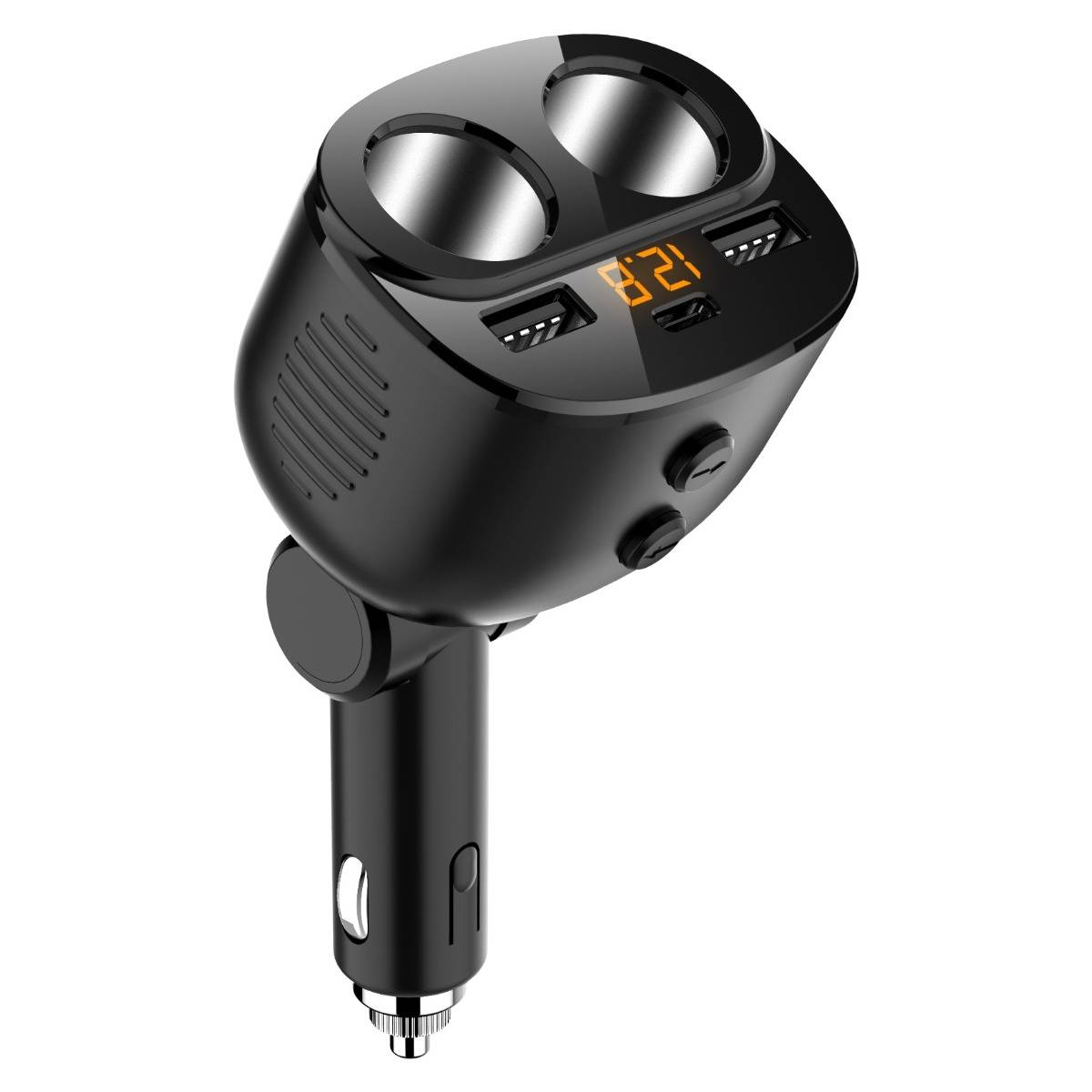 Autoanzünder-Adapter für die Zigarettensteckdose mit zwei USB-Anschlüssen und leuchtender Spannungsanzeige oben