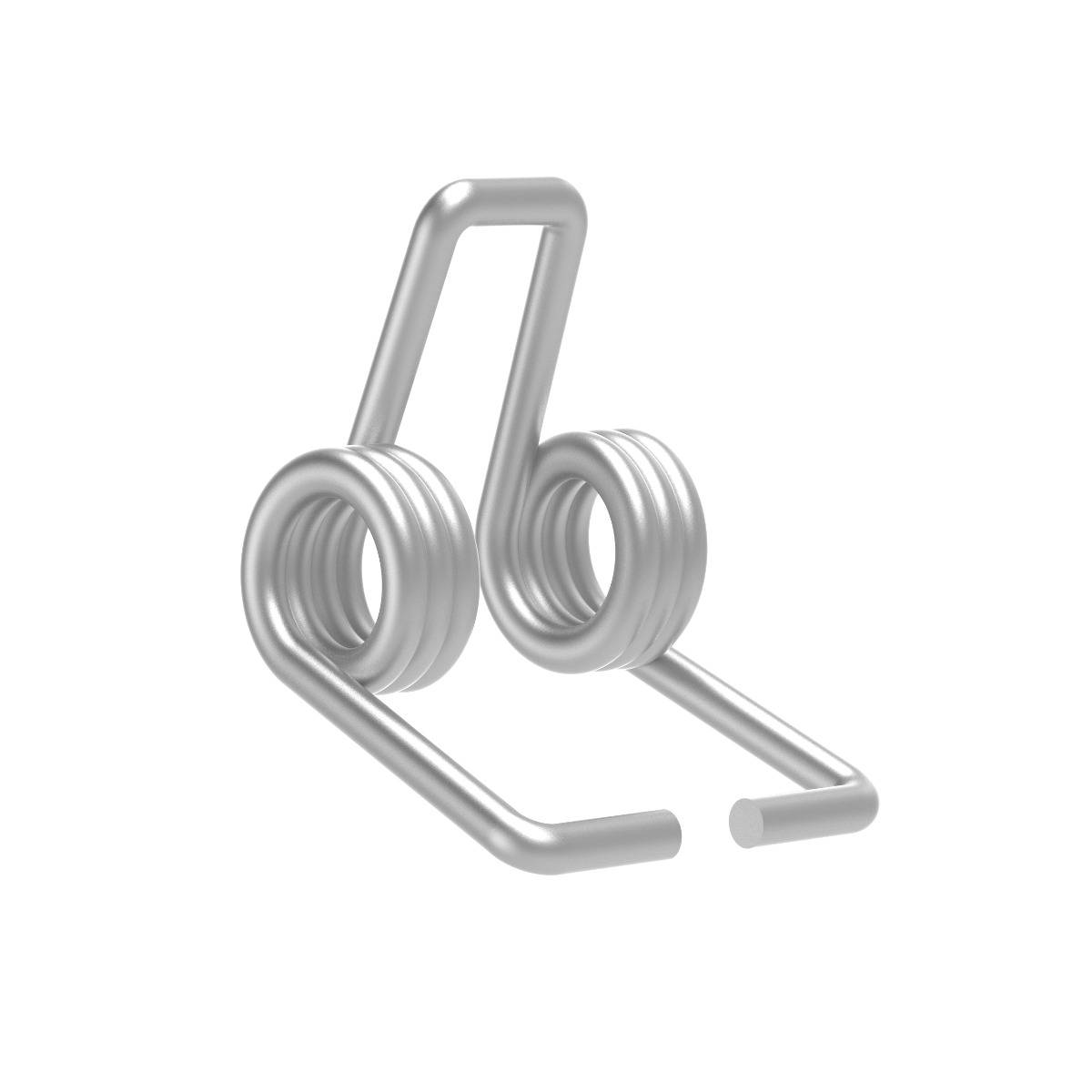 Metallklammer oder Drahtausführung aus Silber auf weißem Hintergrund, dargestellt in einer produktgestalteten isolierten Ansicht.