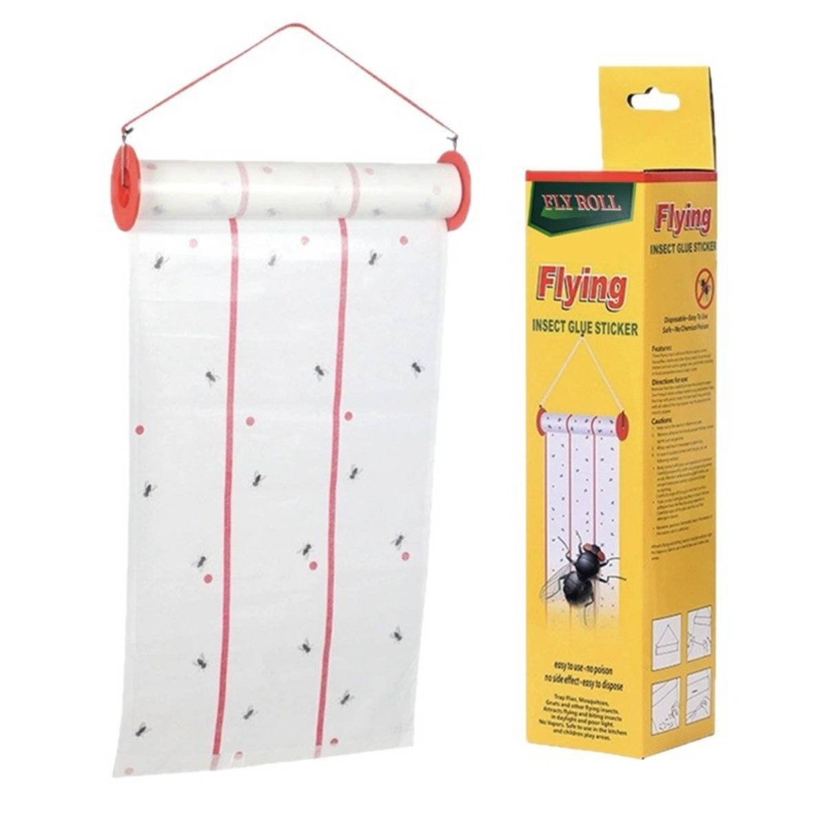 Fliegenfängerrolle 25 cm x 5 m – Stark haftendes, pestizidfreies Fliegenfängerpapier zum Aufhängen bis zu 4 m