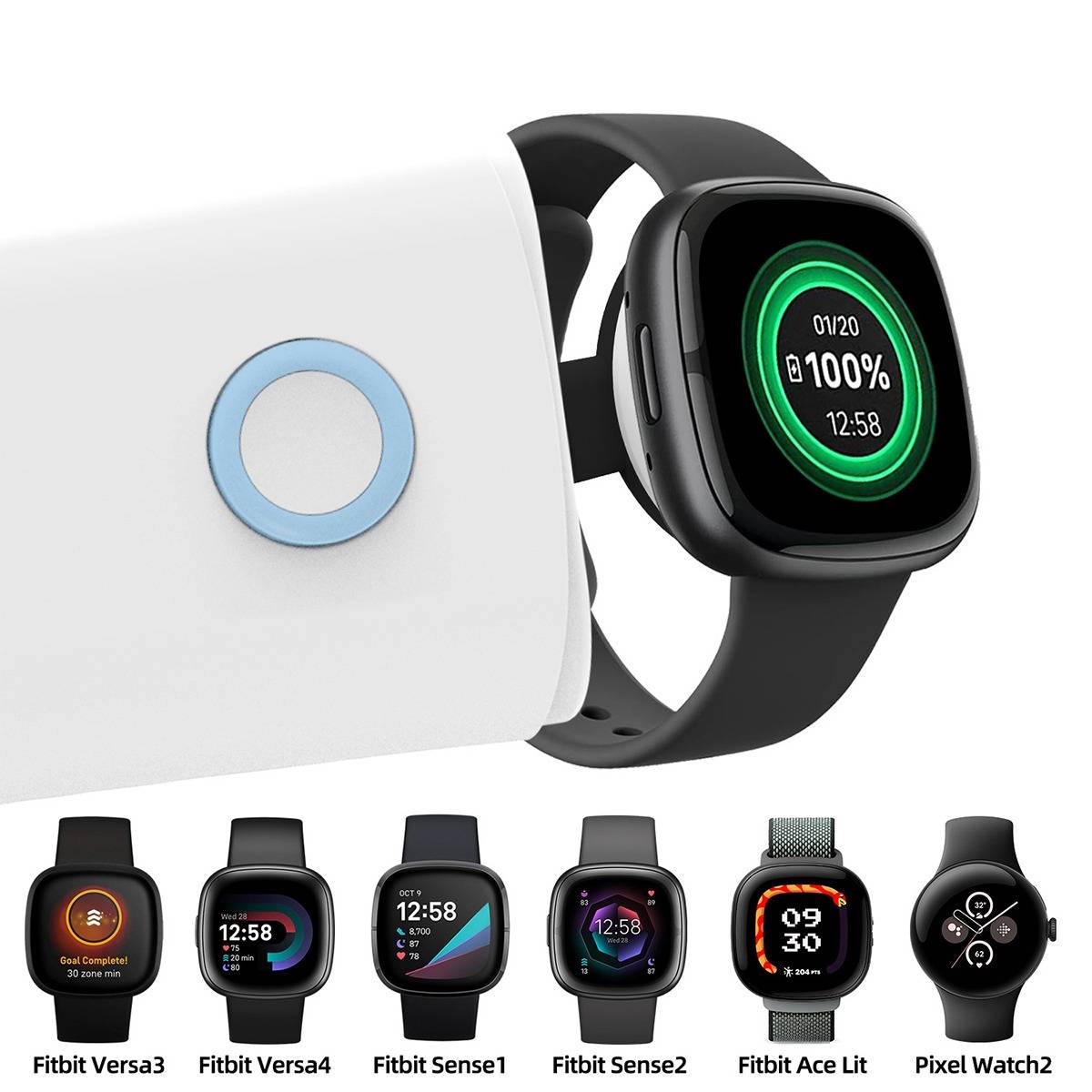 Kompatibel mit Google Fitbit Versa 3/4/Sense 1/2/Ace LTE-Ladegerät – Schnelles und zuverlässiges Laden Black