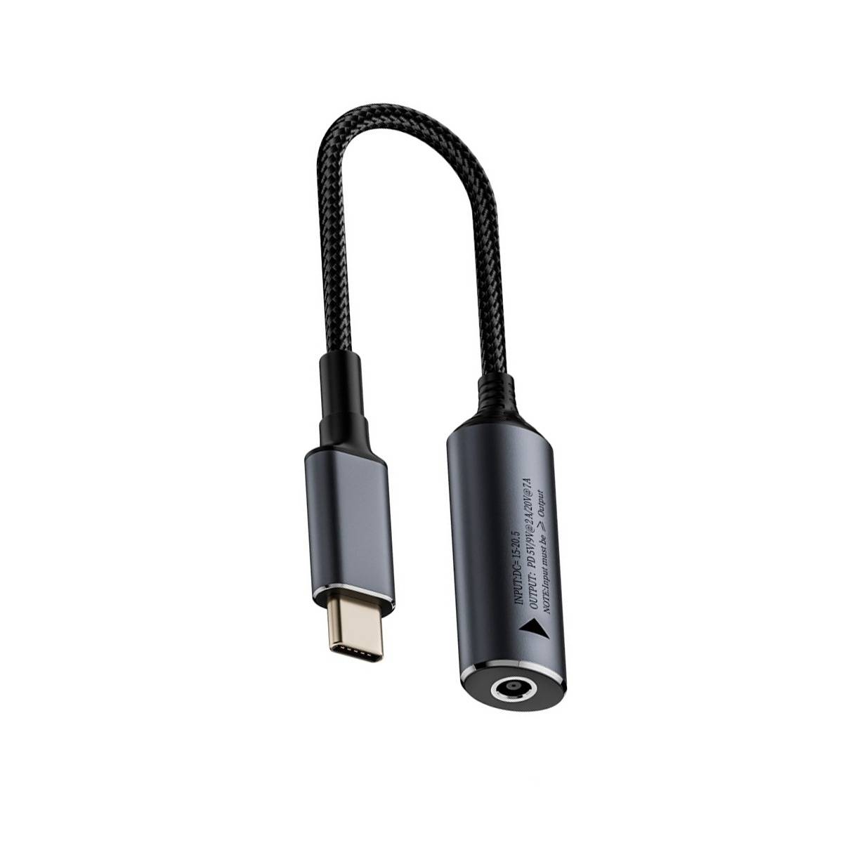USB-C-Audioadapterkabel mit geflochtenem Kurzkabel, endet mit einem USB-C-Stecker und einer runden 3,5-mm-Kopfhörerbuchse.