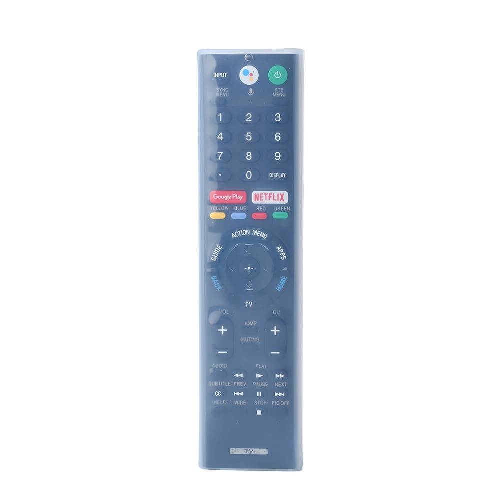 Eine blaue LG-Fernbedienung für Fernseher mit Ziffernblock, Einschaltknopf, Streaming-Verknüpfungen und einem kreisförmigen Navigationsrad auf weißem Hintergrund.