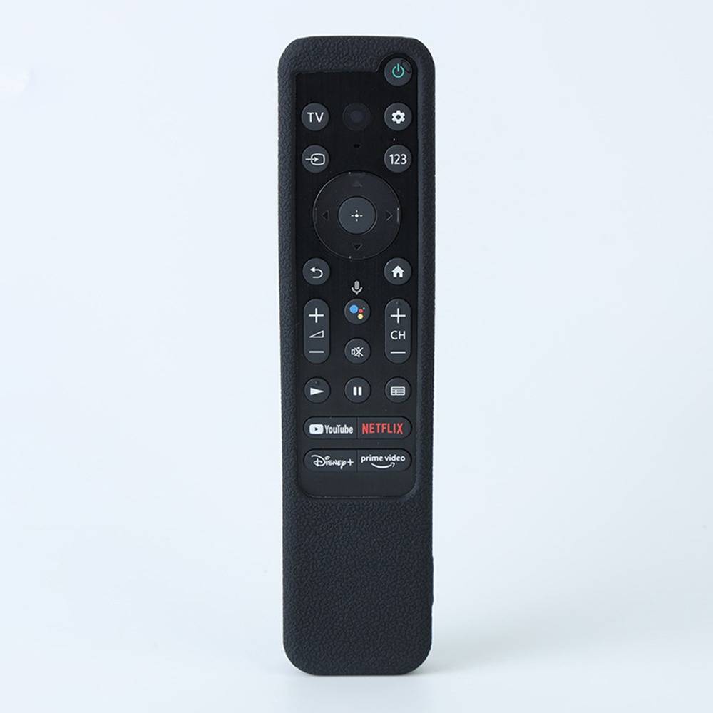 Schwarze Fernbedienung für TV mit Power-, Navigations-, Lautstärke-, Kanal- und Streaming-Tasten für YouTube, Netflix, Disney+ und Prime Video.