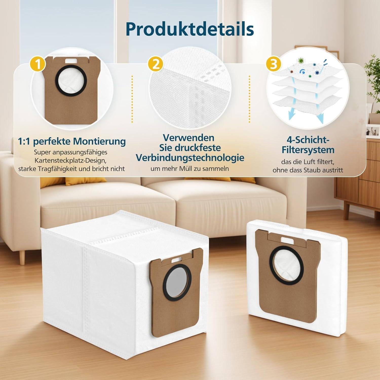 Staubsaugerbeutel für Xiaomi S20, 4er-Pack, kompatibel mit Dreame L10s Ultra, L10 Ultra, L10 Prime, L10s Pro Gen 2, S10, S10 Pro