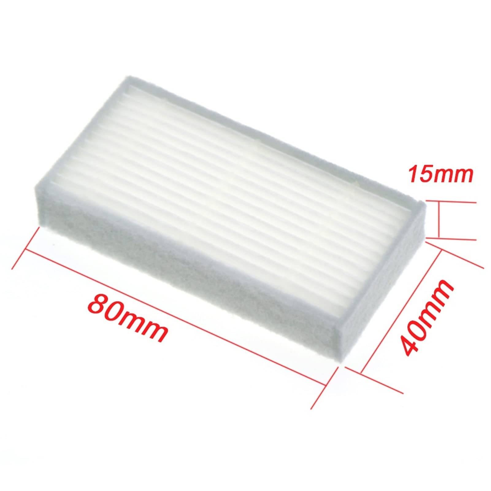 Rechteckliches weißes Filterkissen mit gefältelter Oberseite, gekennzeichnet mit 80 mm Länge, 40 mm Breite und 15 mm Dicke.