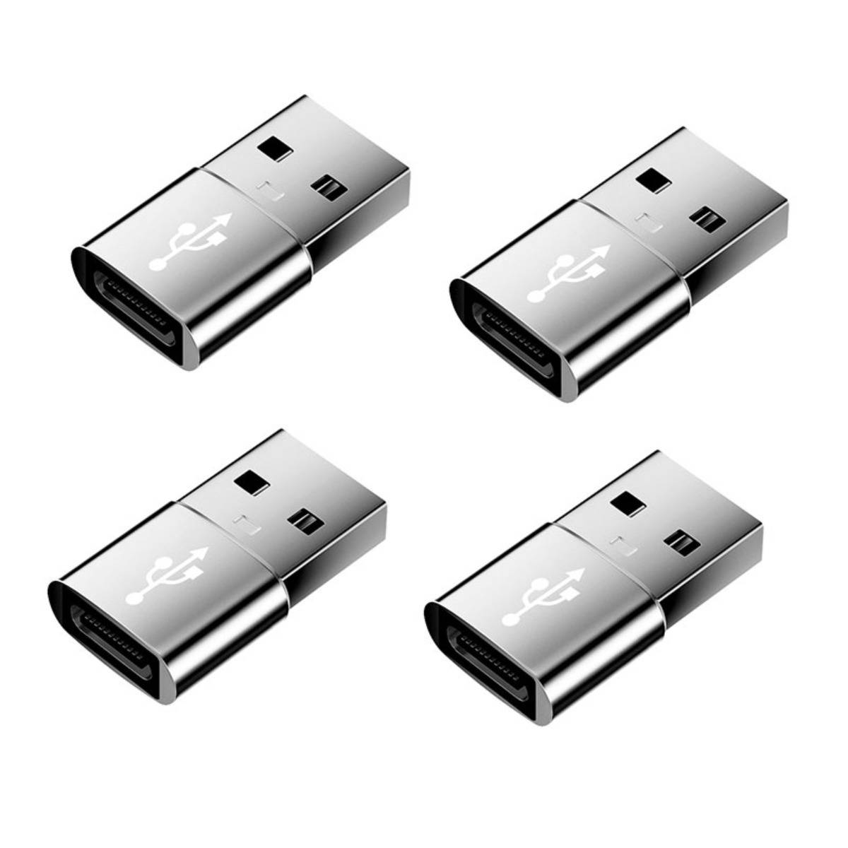 USB-Stecker zu USB-C-Buchse OTG Adapter 4er-Pack — Aluminiumlegierung, Schnellladung und Hochgeschwindigkeits-Datenübertragung, kompakt 2.62cm x