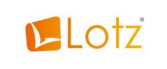 Orange Lotz Logo mit einem stilisierten weißen segelartigen Symbol in einem abgerundeten Quadrat neben dem Wort 'Lotz'.