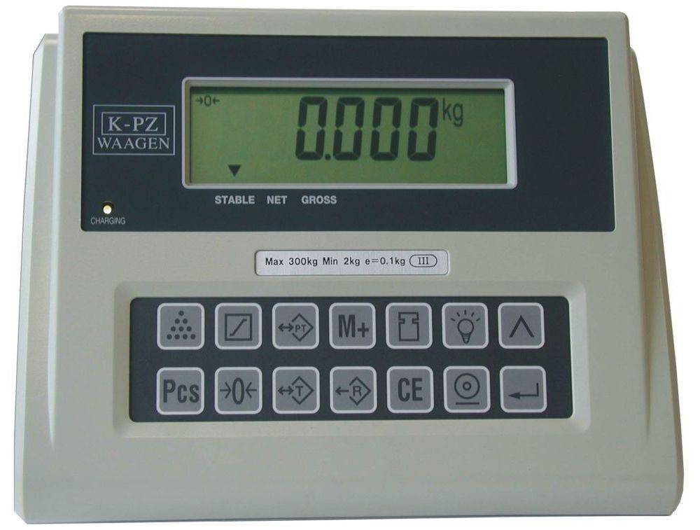 Digitale Waage mit Bedienfeld zeigt 0.000 kg an, mit Display und Funktionstasten zum Wiegen, Tara und Zählen.