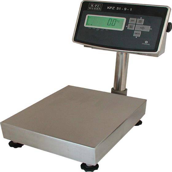 Digitale Plattformwaage mit angehobenem Display, das „0,0