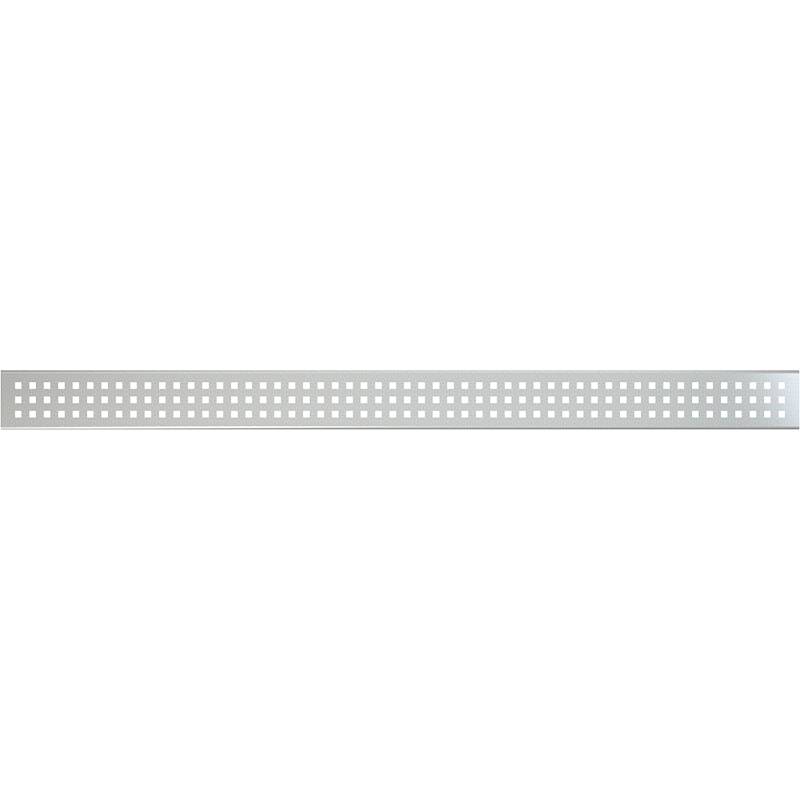 Horizontaler grauer perforation Streifen mit gleichmäßig verteilten kleinen quadratischen Löchern in der Mitte auf schwarzem Hintergrund.