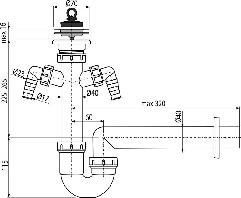 Technisches Rohrmontage-Schaltschema mit einem vertikalen Steigrohr mit zwei abgewinkelten Ventilbaugruppen und einem horizontal verlaufenden Rohrabschnitt mit der Bezeichnung 300, mit Maßstäben, die überall gekennzeichnet sind.