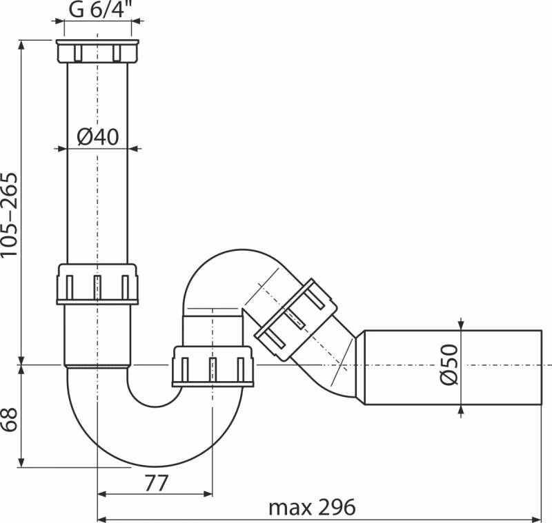 Alcadrain Röhrengeruchverschluss mit einer Überwurfmutter G 6/4" × DN 50