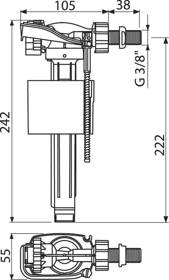 Alcadrain Füllventil für Keramik-Spülkasten, Zulauf seitlich, Kunststoffgewinde 3/8"