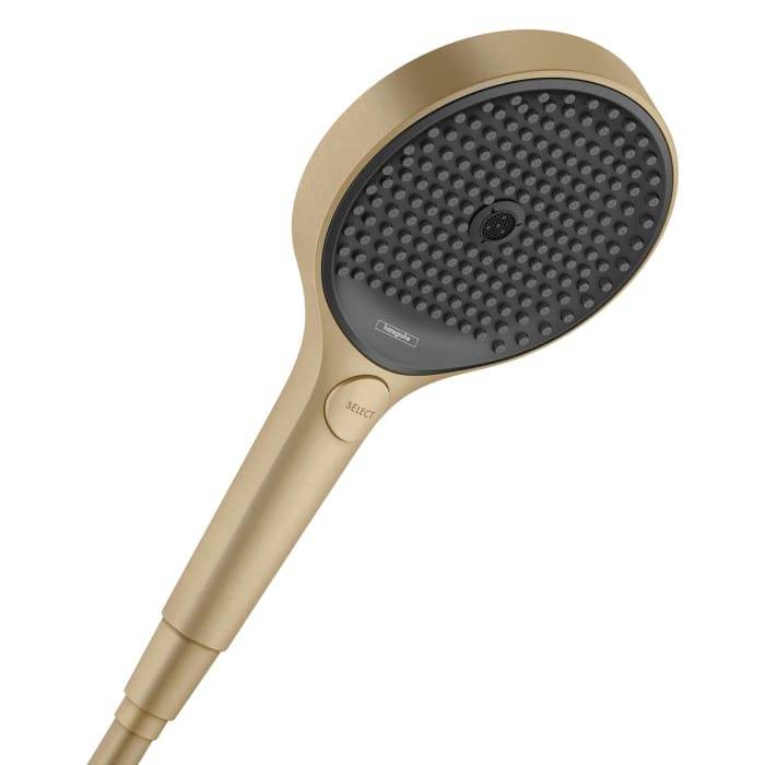Goldene Handbrause mit schwarzem Sprühkopf und runder 