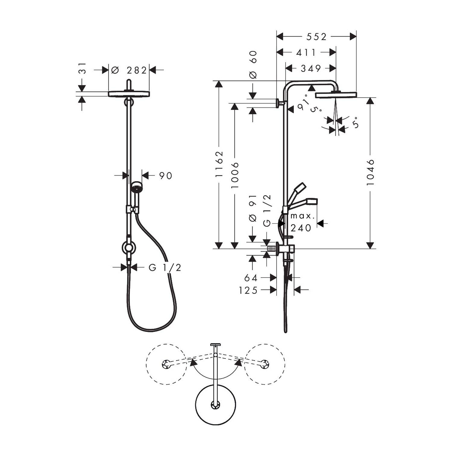 AXOR One Showerpipe mit Thermostat und Kopfbrause 280 1jet EcoSmart Unterputz, Chrom