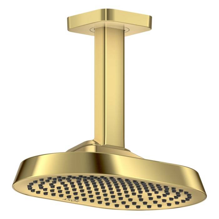 Goldene Deckenregendusche mit quadratischer Deckenmontage und breitem ovalem Sprühgesicht