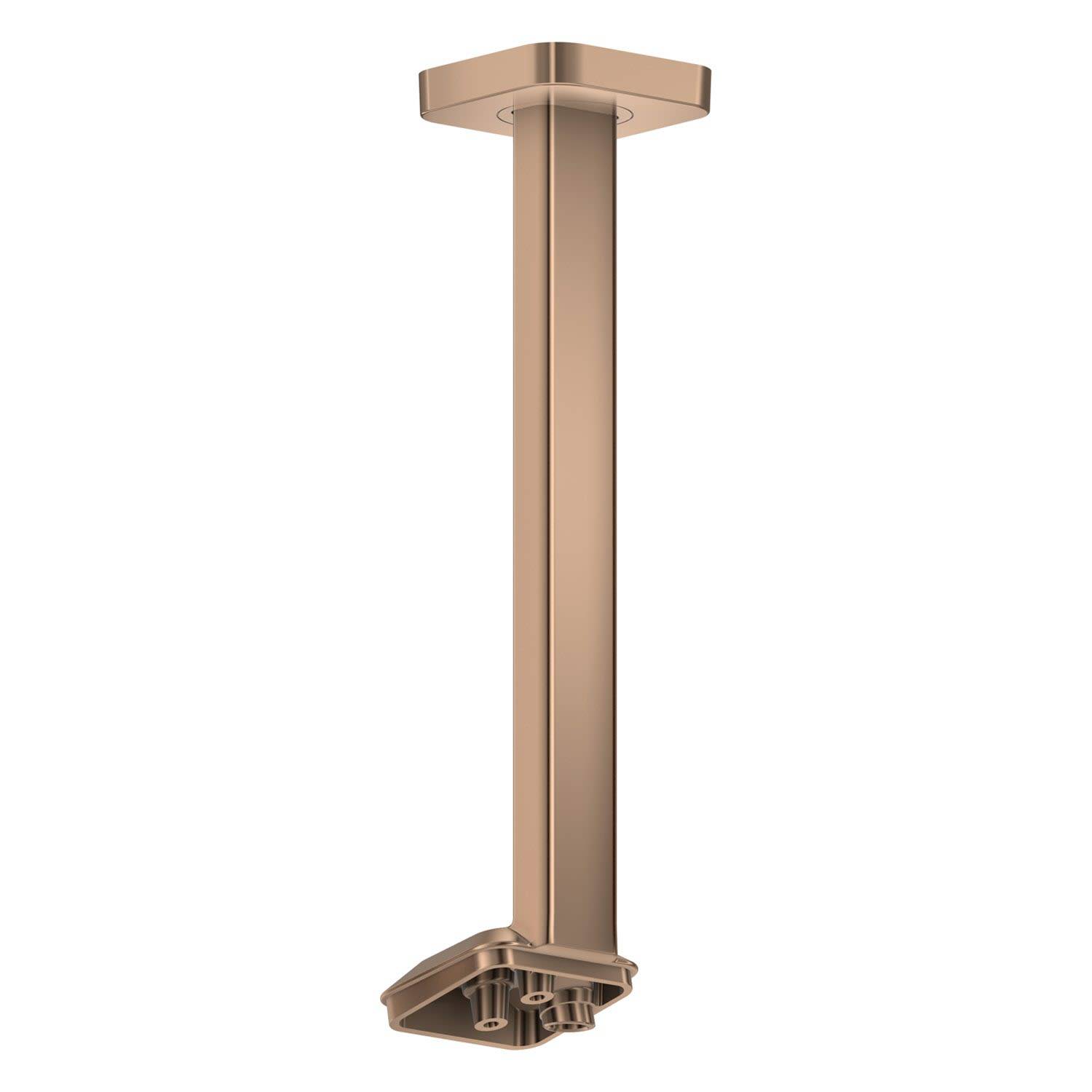 Eine bronzefarbene rechteckige, an der Decke montierte Stützhalterung mit einer langen vertikalen Säule und Grundplatte, isoliert auf weißem Hintergrund.