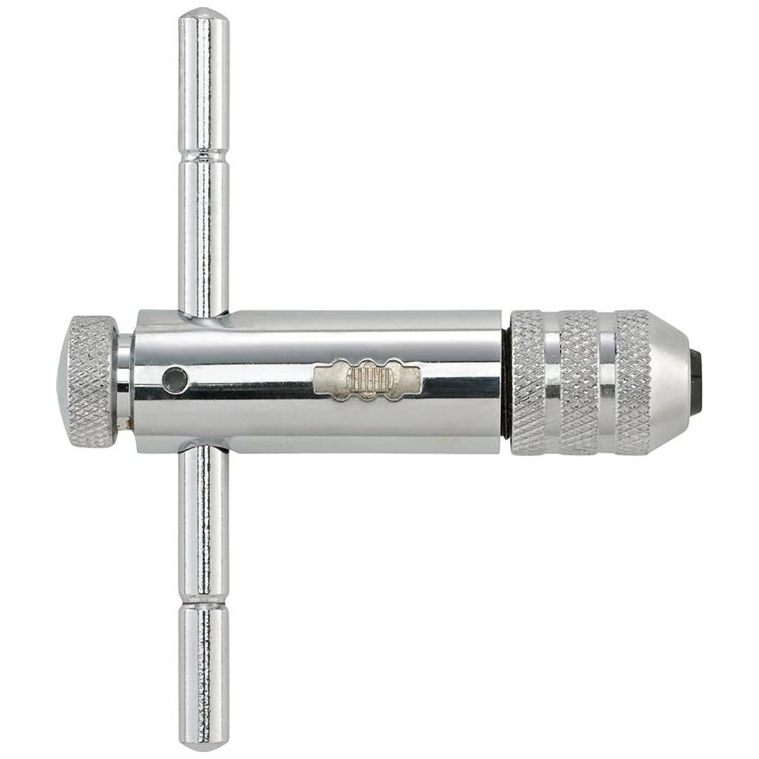 Metallischer T-Griff-Gewindebohrer mit verstellbarem Futter, shown on a white background.