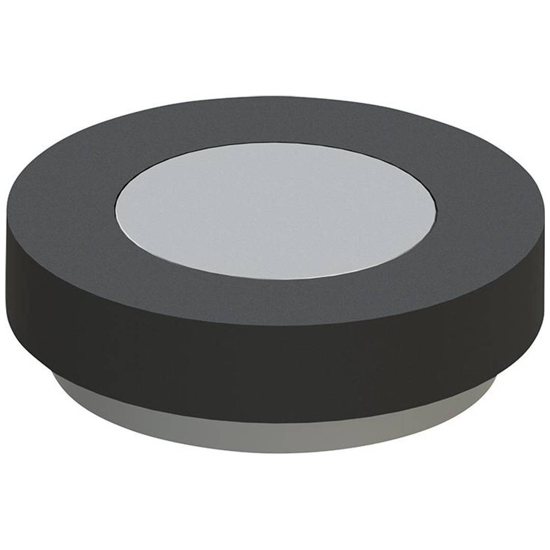 Schwarze kreisförmige Gummidichtung oder Dichtungsring mit zentralem Loch, in 3D auf weißem Hintergrund dargestellt.