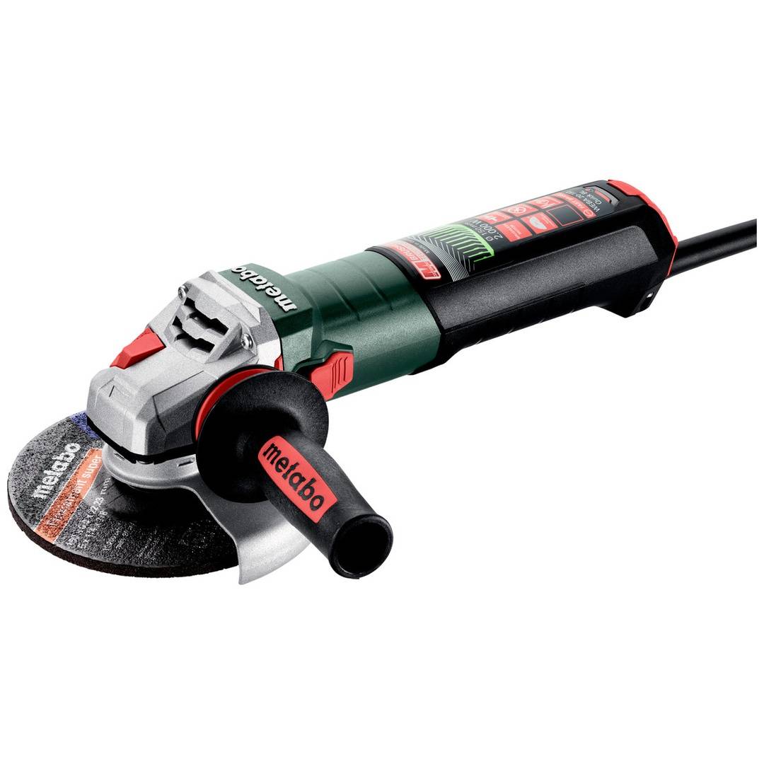 Metabo Elektroschleifen mit Seitengriff und Trennscheibe auf weißem Hintergrund.