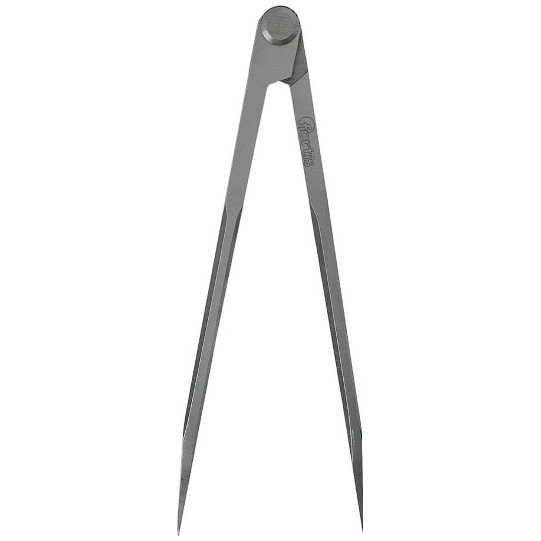 Ein Metallzeichenzirkel mit zwei spitzen Beinen zum Messen oder Übertragen von Entfernungen.