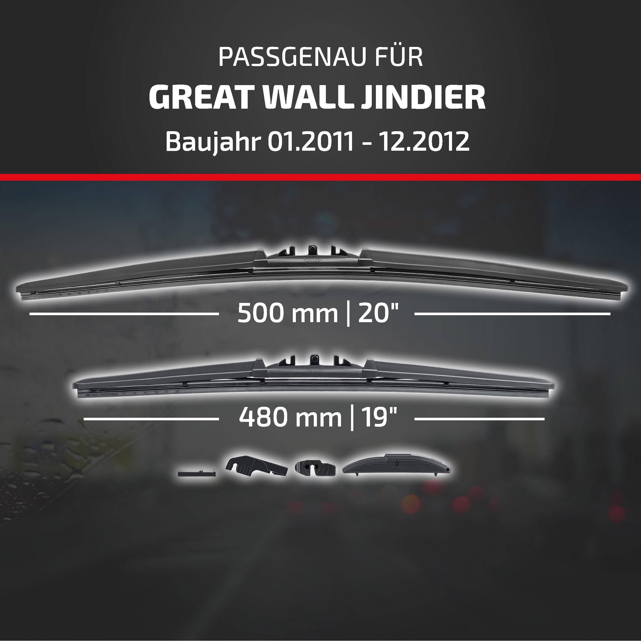 Kompatibilitätsgrafik für Great Wall Jindier, Modelljahre 01.2011-12.2012, mit zwei Scheibenwischergröße: 500 mm (20