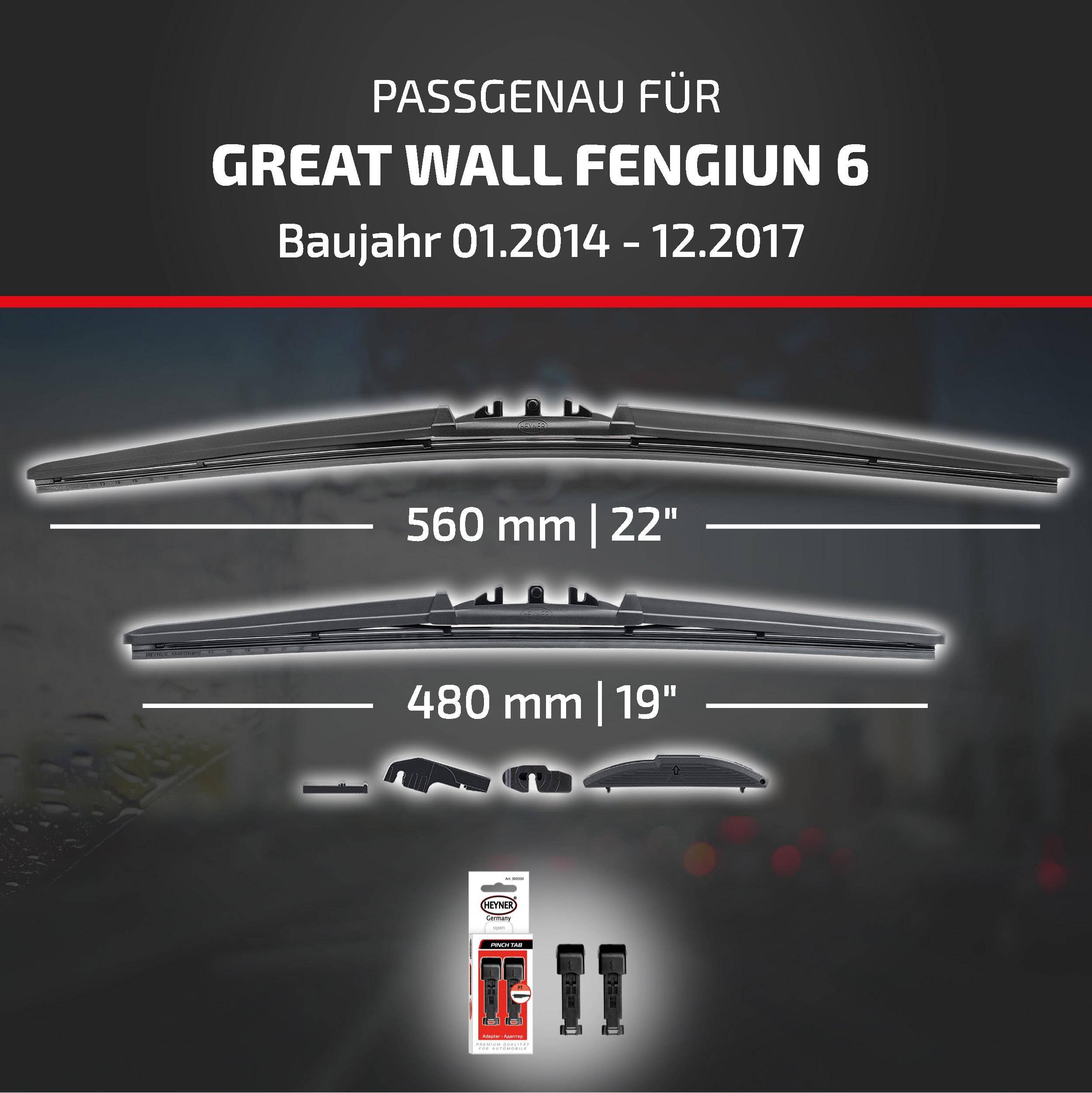 Scheibenwischer für Great Wall Fengjun 6, Modelljahre 01.2014-12.2017, mit den Größen 560 mm (22