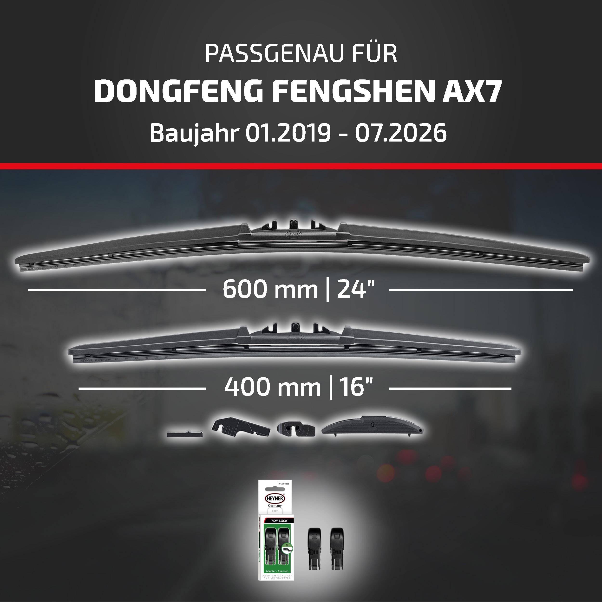 Scheibenwischerblätter für Dongfeng Fengshen AX7, Modelljahre 01.2019-07.2026; Größen 600 mm (24