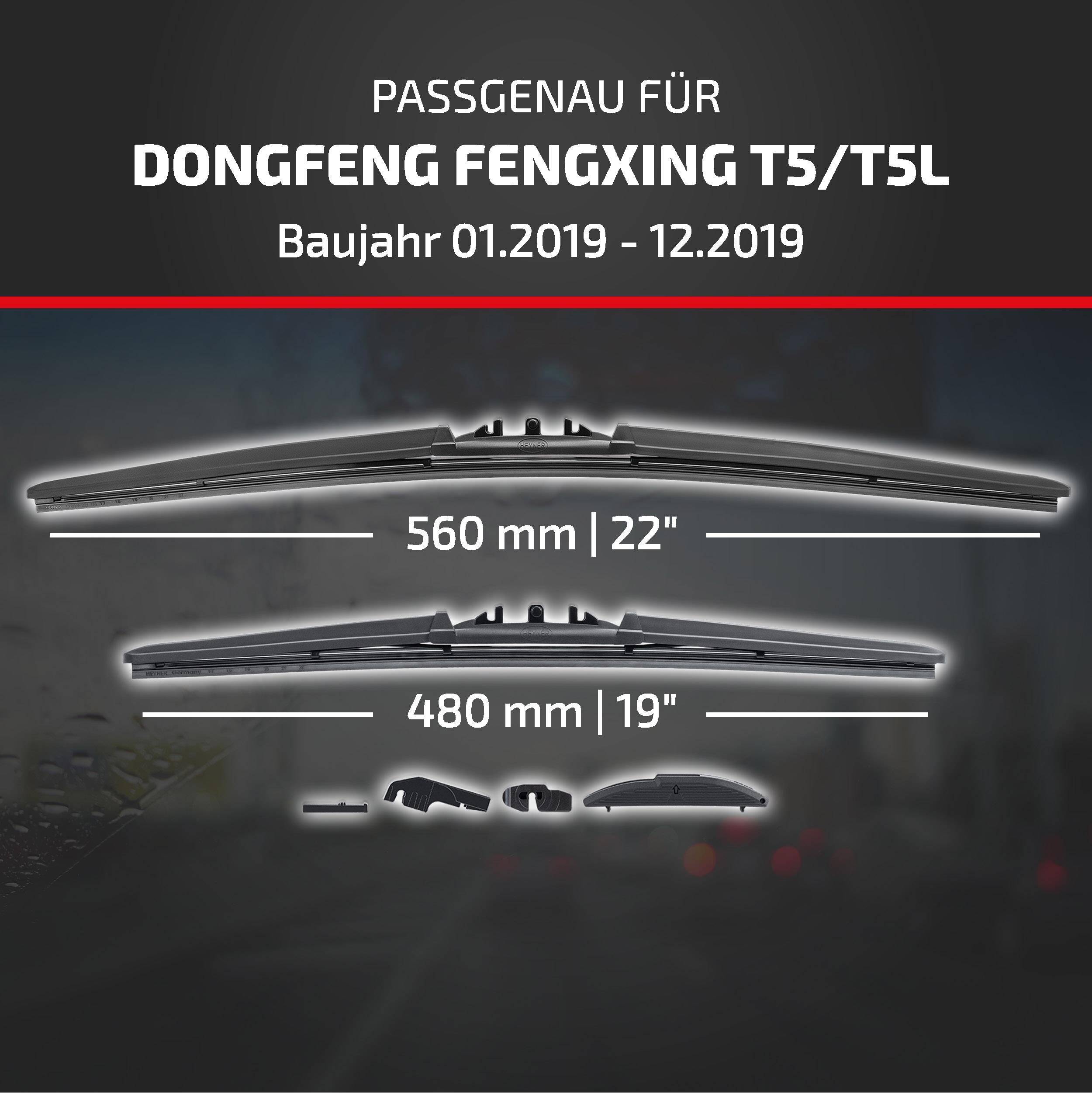Passungsgrafikfür Dongfeng Fengxing T5/T5L, Modelljahre 01.2019-12.2019, zeigt Wischergröße: 560 mm (22