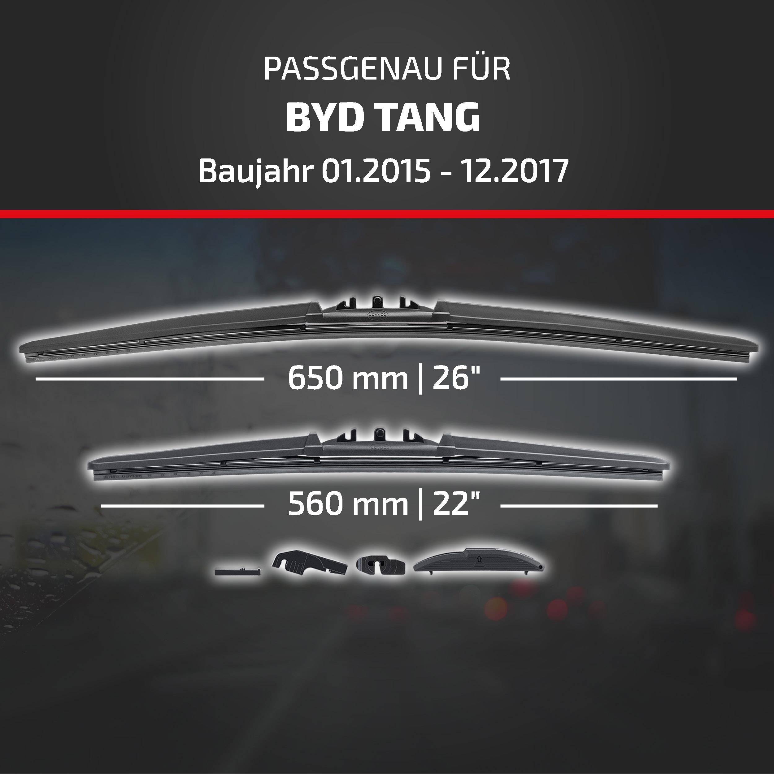 Montageanleitung für BYD Tang, Modelljahre 01.2015–12.2017, mit kompatiblen Scheibenwischer-Größen: 650 mm (26