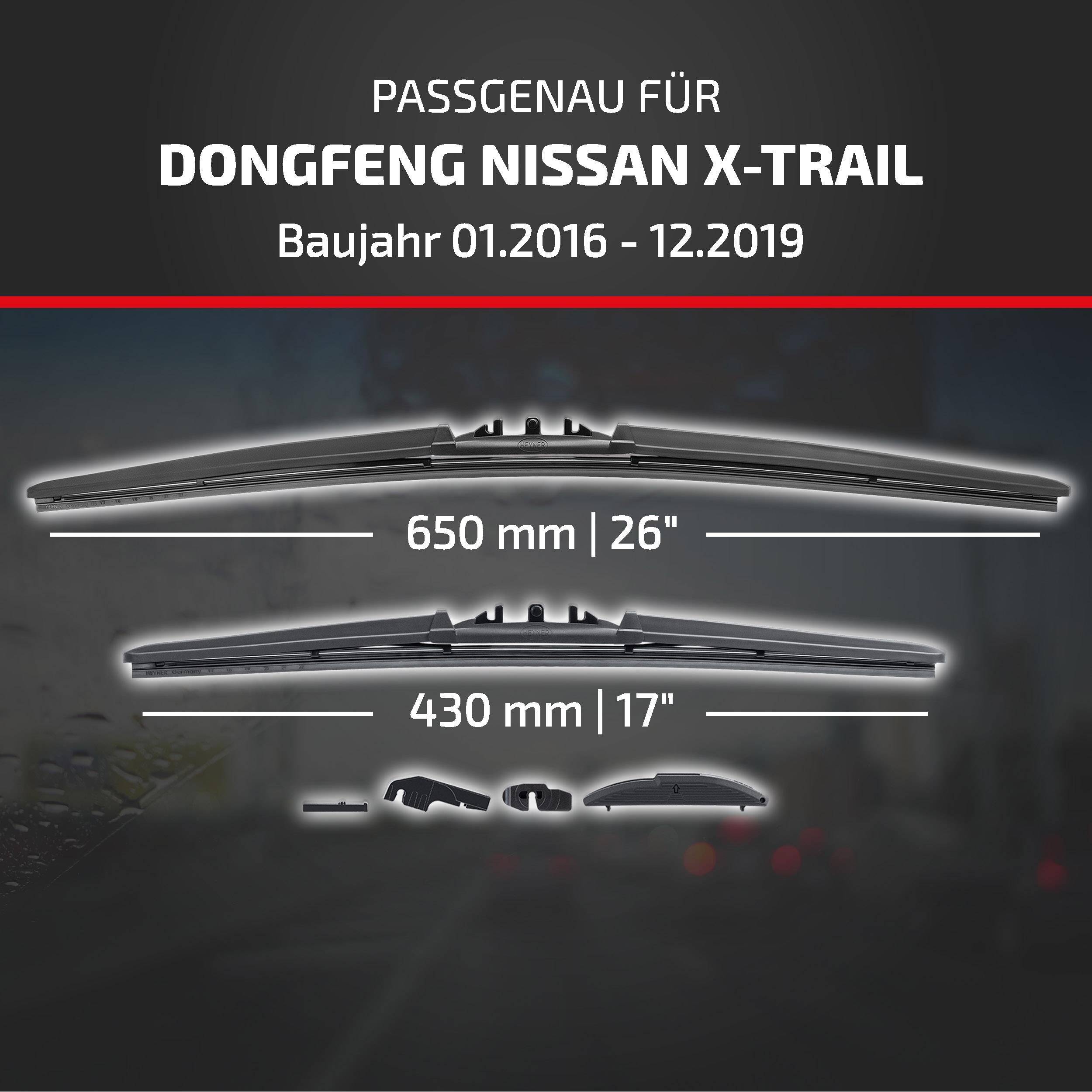 Anzeige für Scheibenwischer für Dongfeng Nissan X-Trail, Modelljahre 01.2016-12.2019, mit Größen 650 mm (26