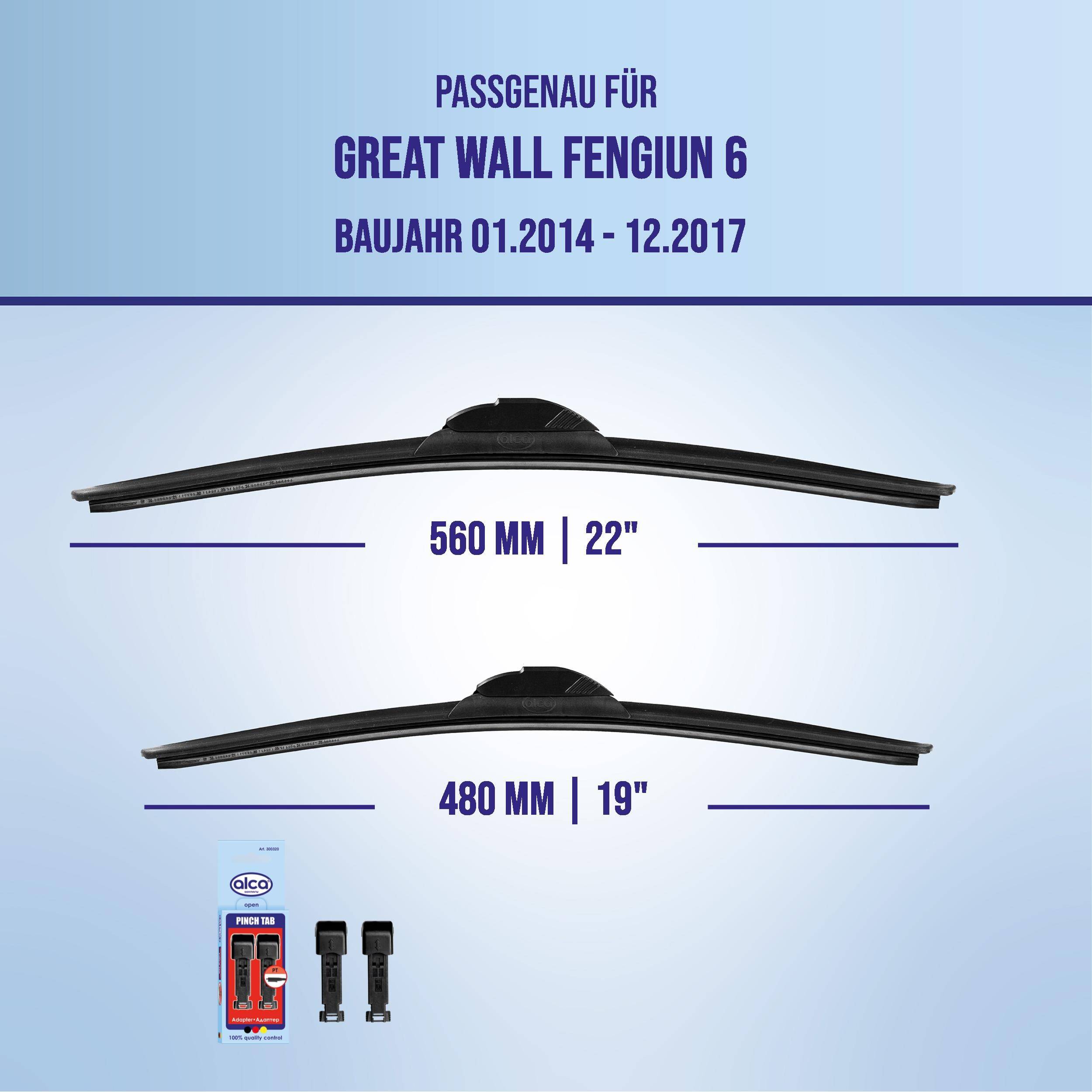 Passgenau für Great Wall Fengjun 6 (01.2014-12.2017); zwei Wischerblätter gezeigt: 560 mm (22