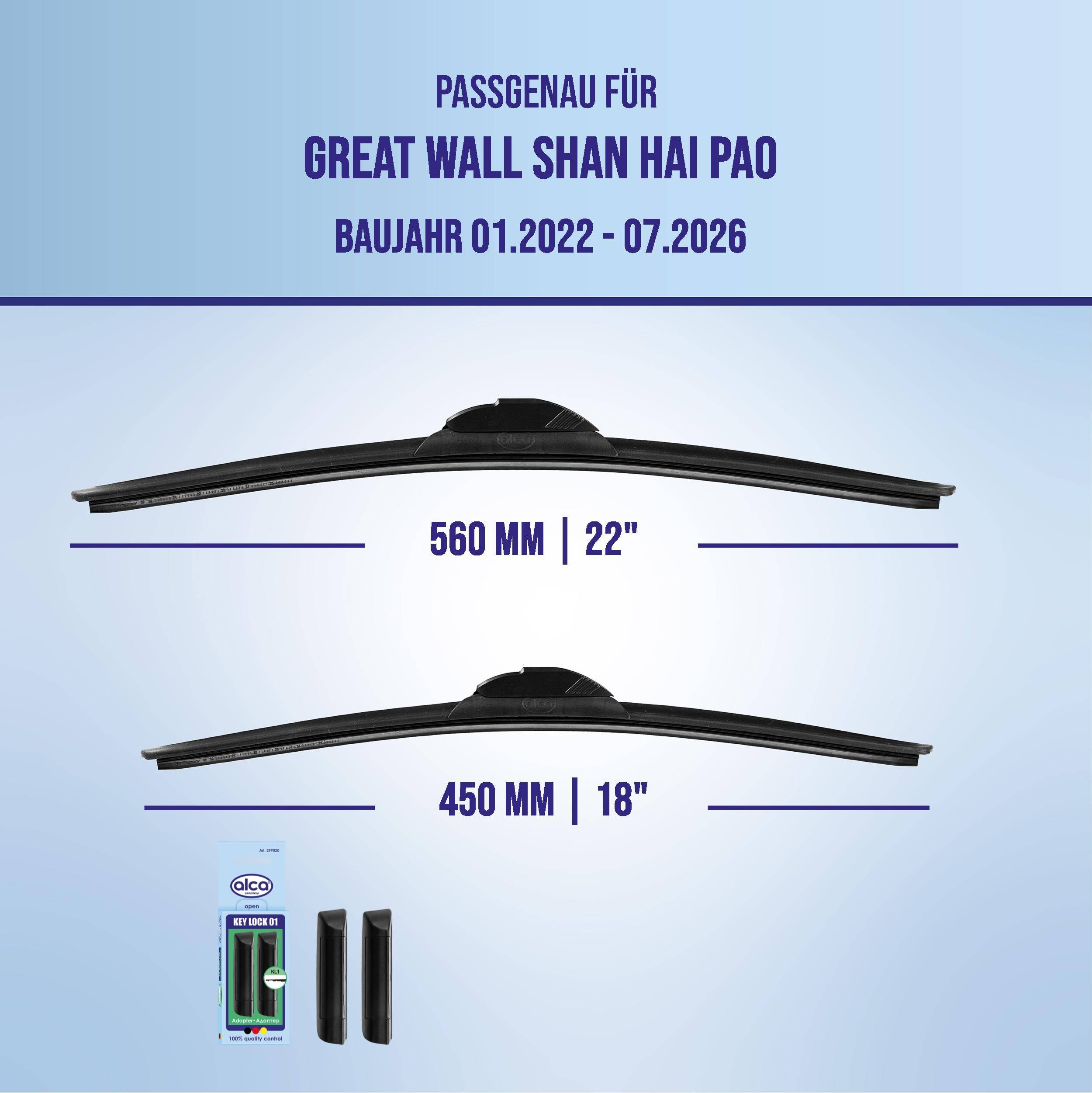 Produktgrafik, die Wischblätter kompatibel mit „Great Wall Shan Hai Pao