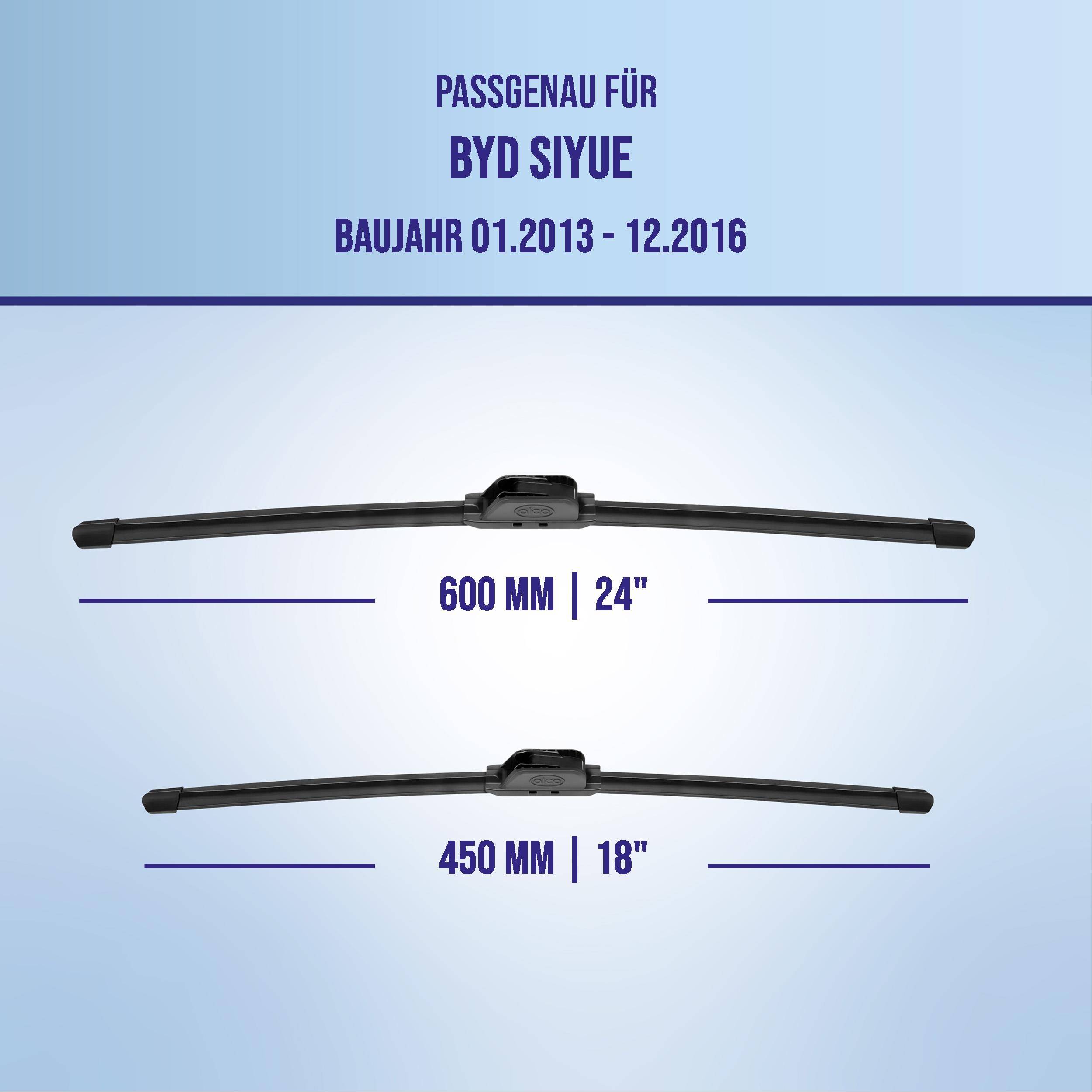 Illustration zeigt Scheibenwischer-Blattgrößen für BYD Siyeu Modelle 01.2013-12.2016: 600 mm (24